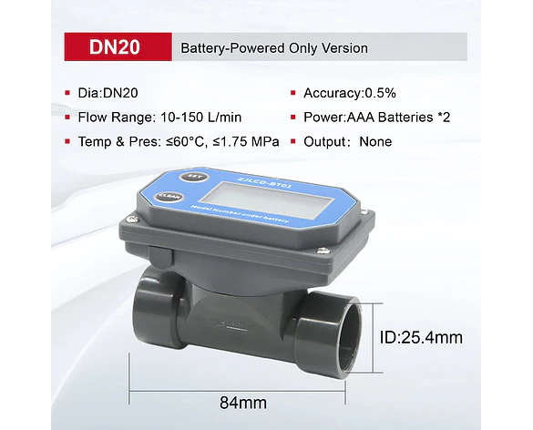 Medidor de Flujo Digital PVC Tipo Turbina DN15-DN80 - Pantalla LCD y Salida NPN