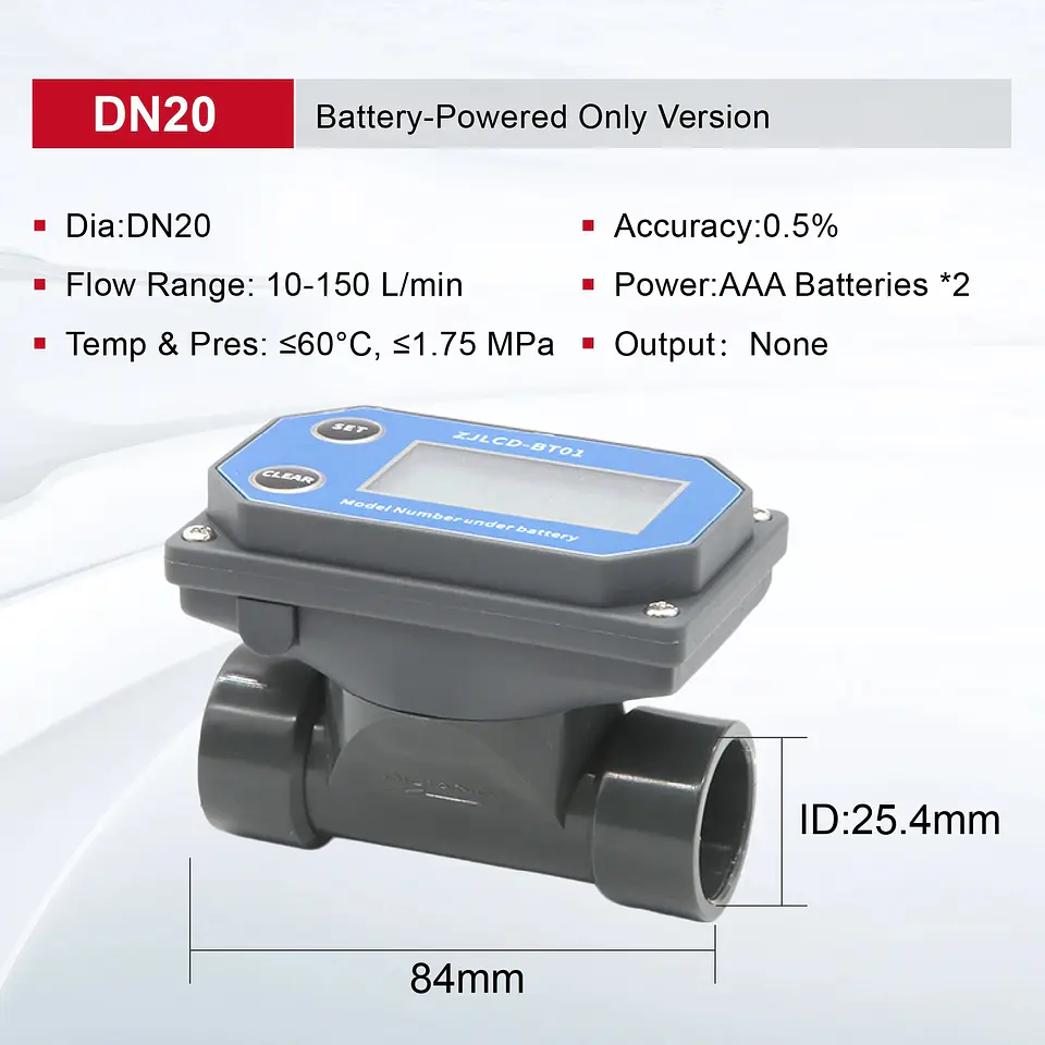 Medidor de Flujo Digital PVC Tipo Turbina DN15-DN80 - Pantalla LCD y Salida NPN 26
