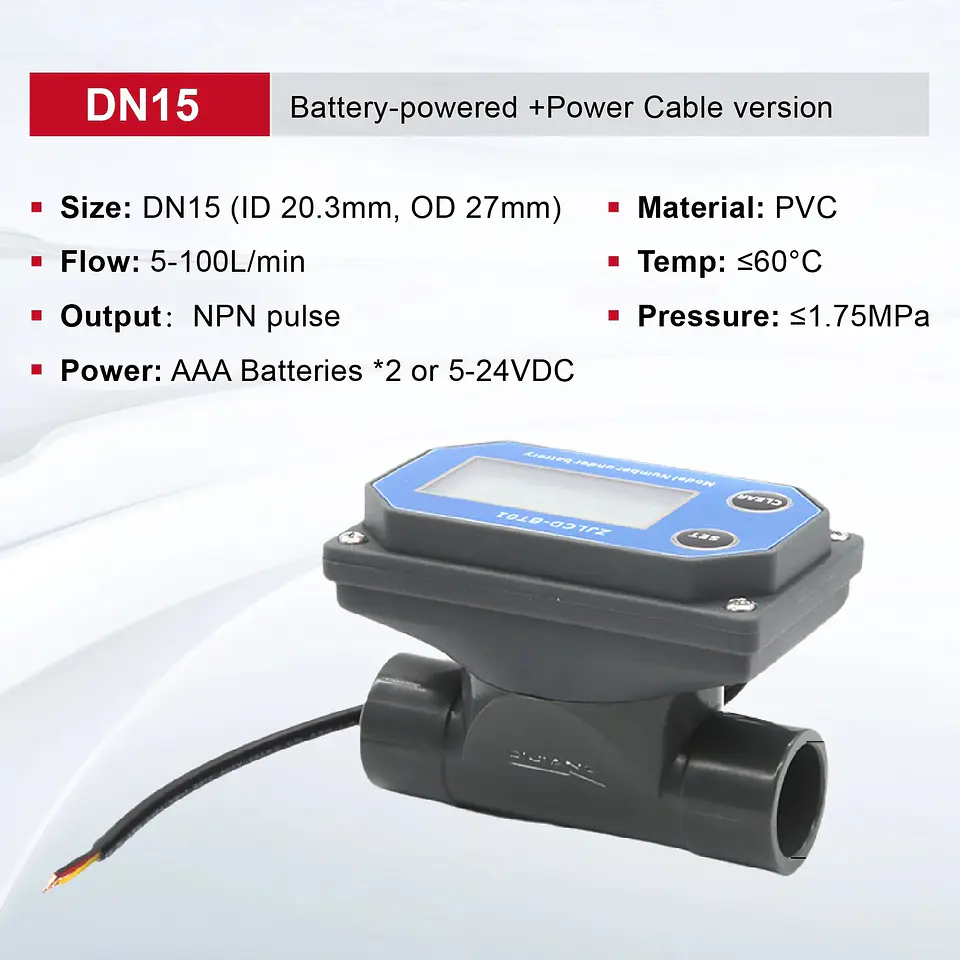 Medidor de Flujo Digital PVC Tipo Turbina DN15-DN80 - Pantalla LCD y Salida NPN 28