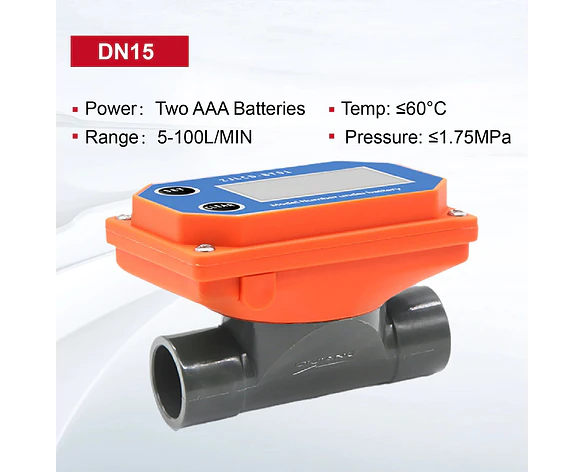 Medidor de Flujo Digital PVC Tipo Turbina DN15-DN80 - Pantalla LCD y Salida NPN