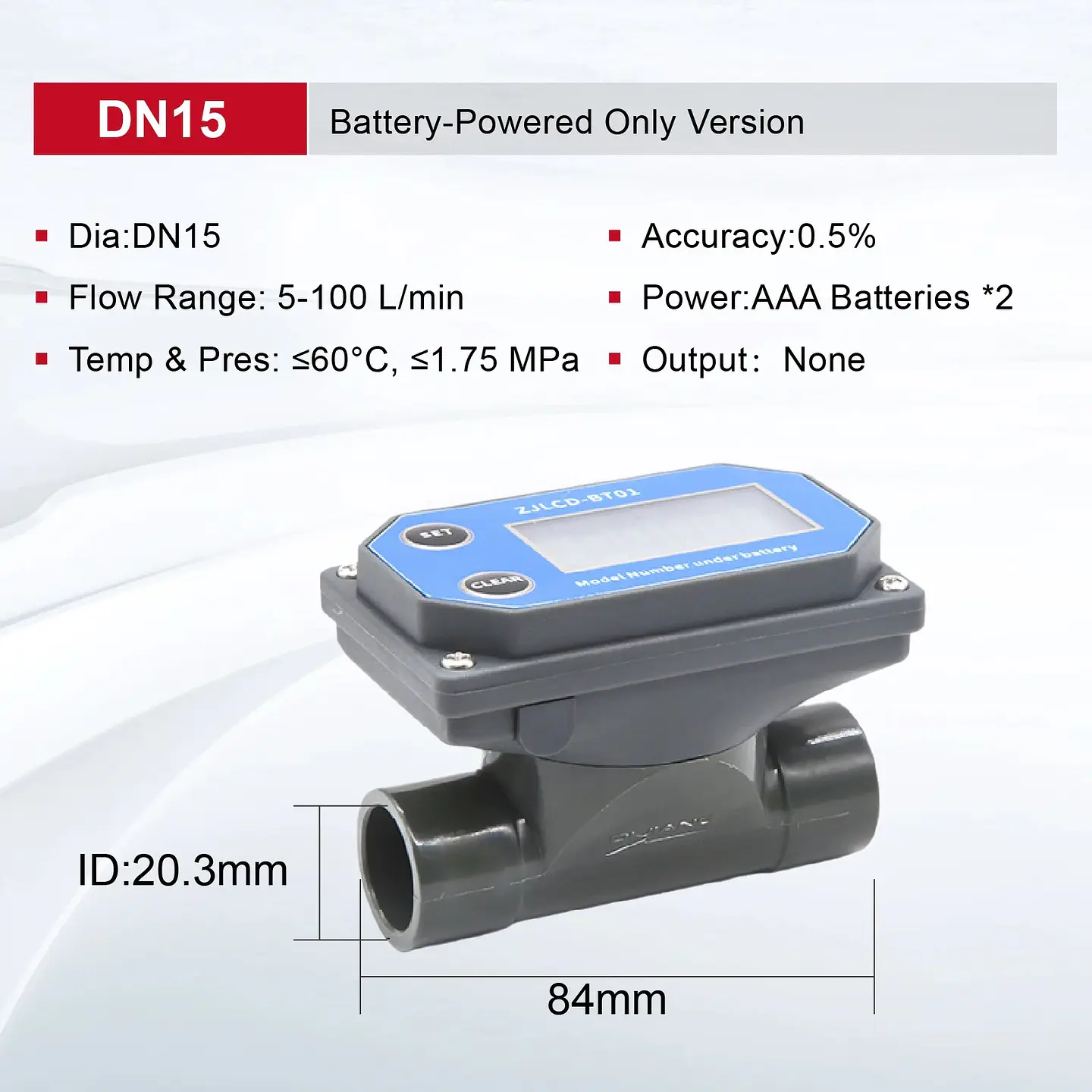 Medidor de Flujo Digital PVC Tipo Turbina DN15-DN80 - Pantalla LCD y Salida NPN 30