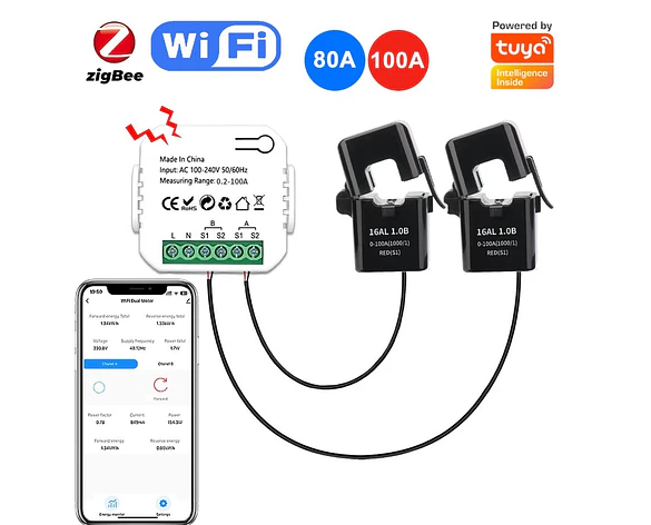 Medidor de energía inteligente WiFi Zigbee 100A 80A