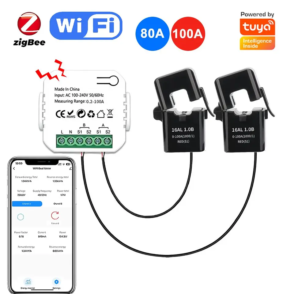Medidor de energía inteligente WiFi Zigbee 100A 80A 1