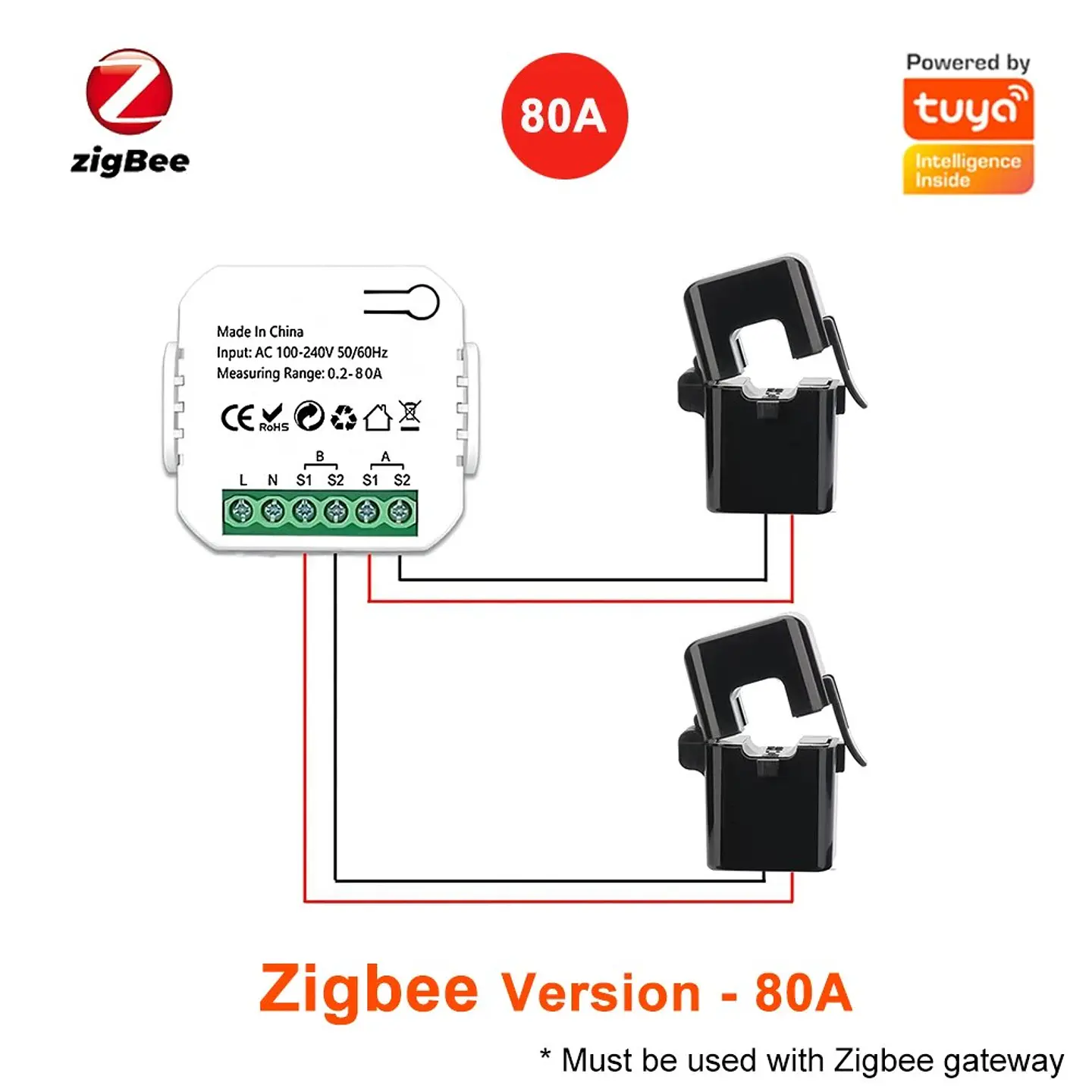 Medidor de energía inteligente WiFi Zigbee 100A 80A 7
