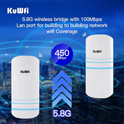 Puente WiFi Exterior 450Mbps 5GHz de Largo Alcance
