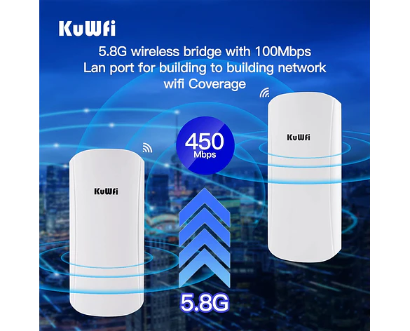 Puente WiFi Exterior 450Mbps 5GHz de Largo Alcance