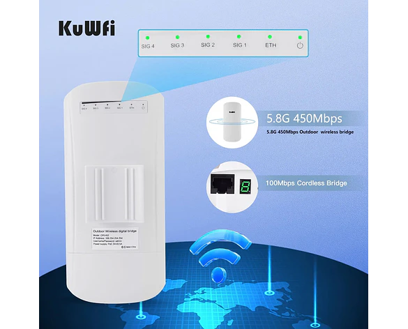 Puente WiFi Exterior 450Mbps 5GHz de Largo Alcance