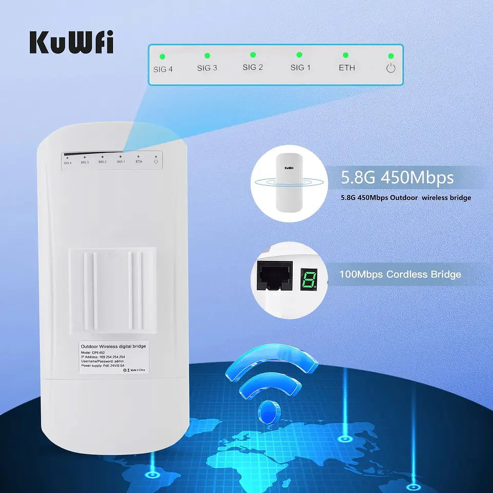 Puente WiFi Exterior 450Mbps 5GHz de Largo Alcance 3