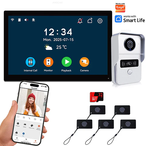 Videoportero Digital 2 Cables WiFi Tuya AMOCAM - Monitor 7"/10.1", Cámara 1080P