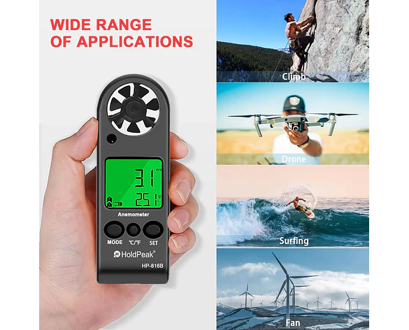 Anemómetro Digital Portátil Medidor de Velocidad del Viento