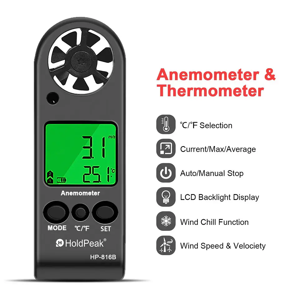 Anemómetro Digital Portátil Medidor de Velocidad del Viento 3