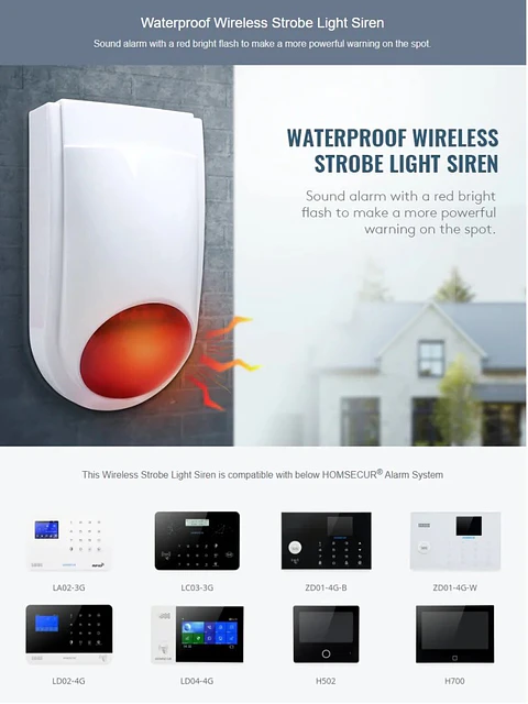 Sirena de flash inalámbrica para alarmas