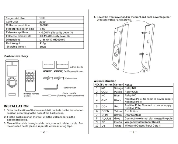 Control de acceso biométrico RFID 125KHz