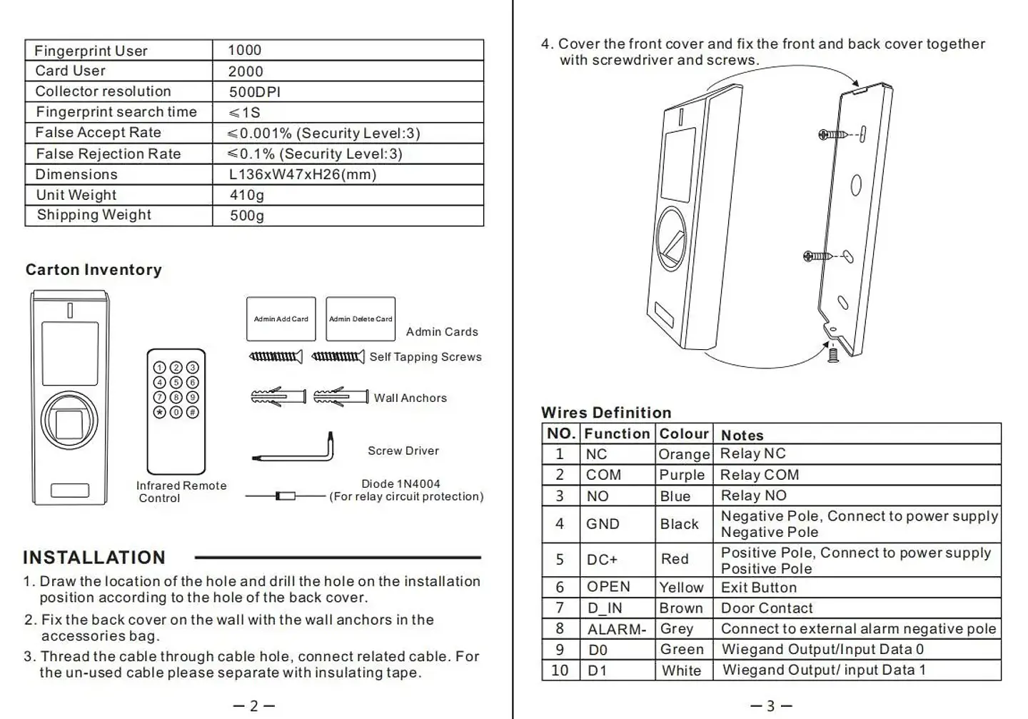 Control de acceso biométrico RFID 125KHz 6