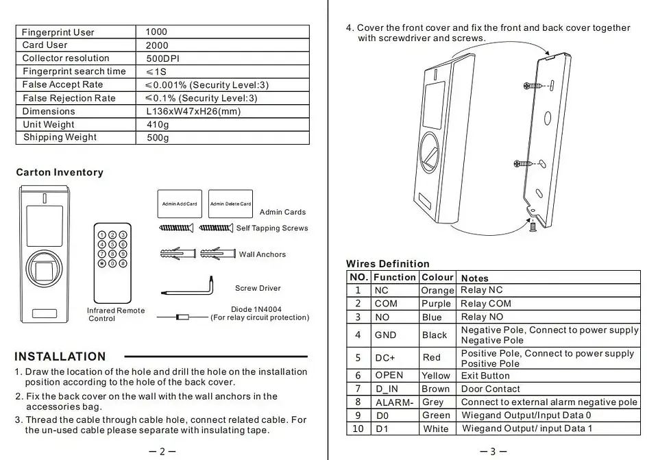 Control de acceso biométrico RFID 125KHz 6