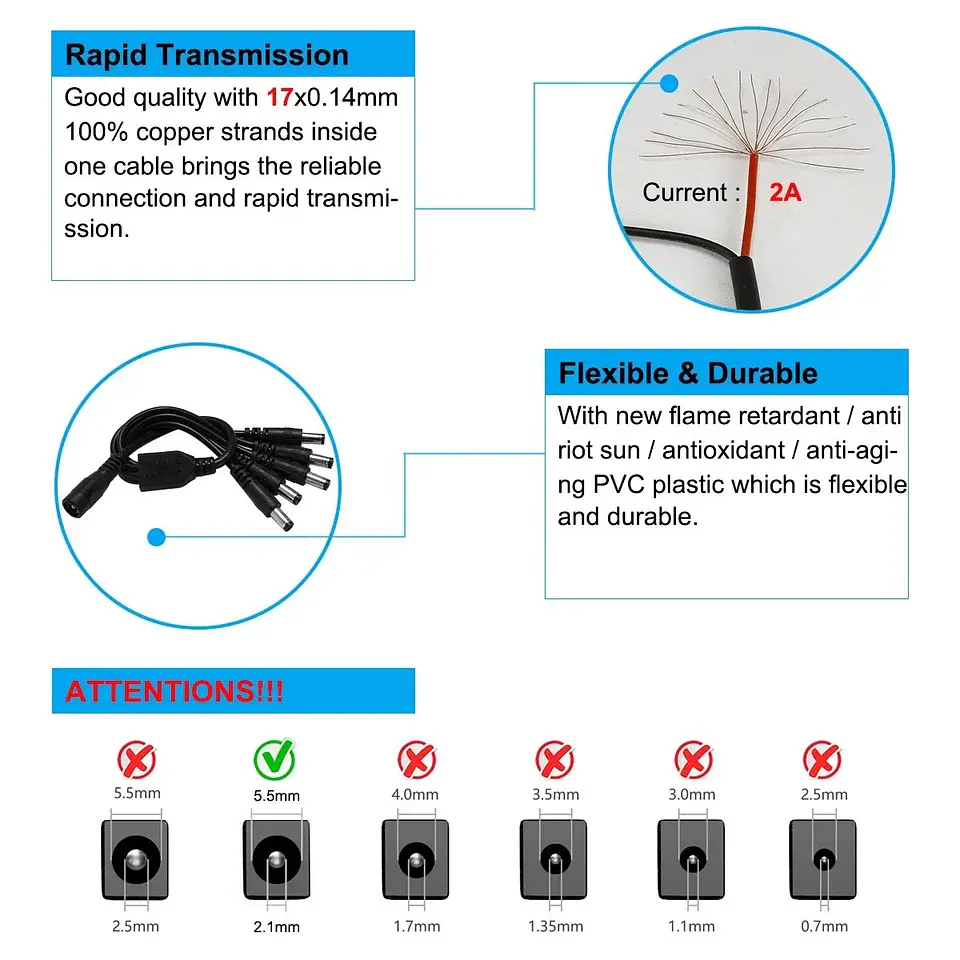 Conector divisor de alimentación DC 5.5x2.1mm 4
