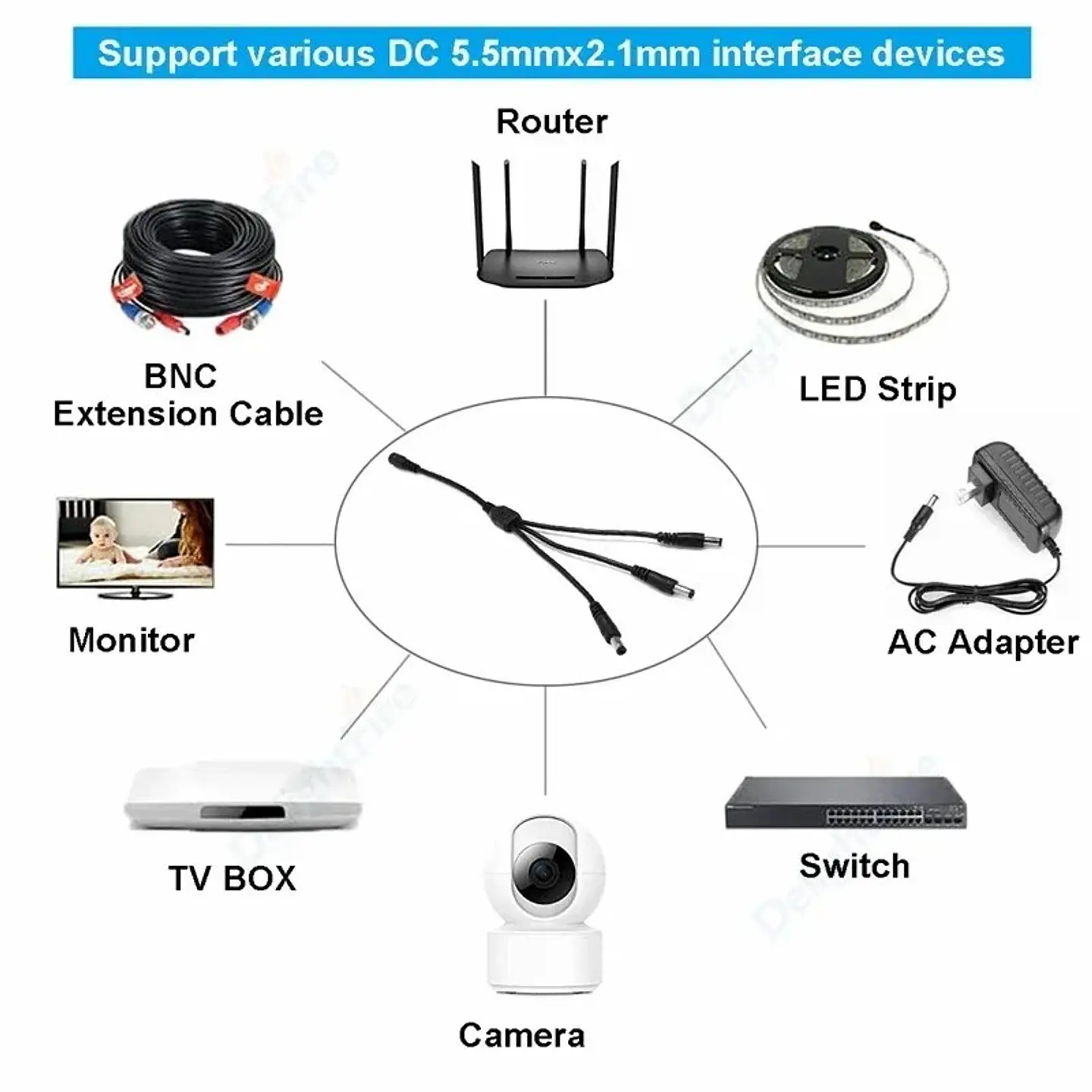 Conector divisor de alimentación DC 5.5x2.1mm 6
