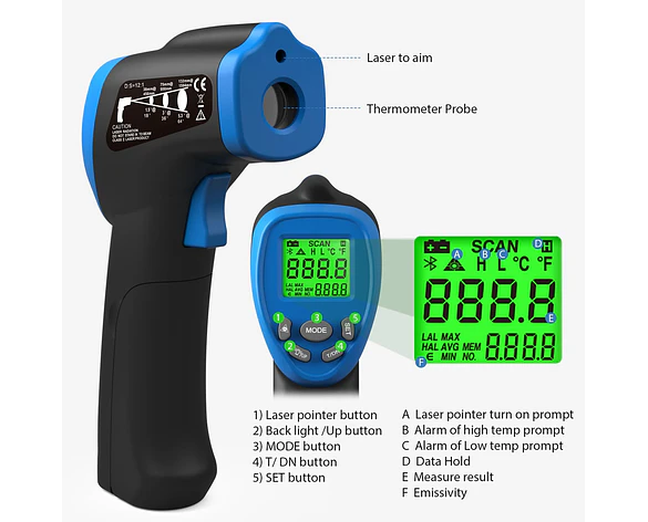 Termómetro Infrarrojo Profesional Rango -50 a 550 °C
