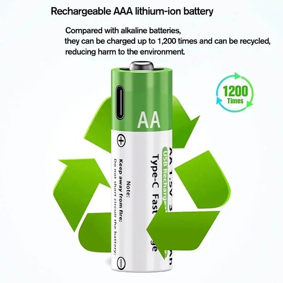 Baterías Recargables de Litio USB Tipo-C 1.5V AA y AAA Alta Capacidad 5