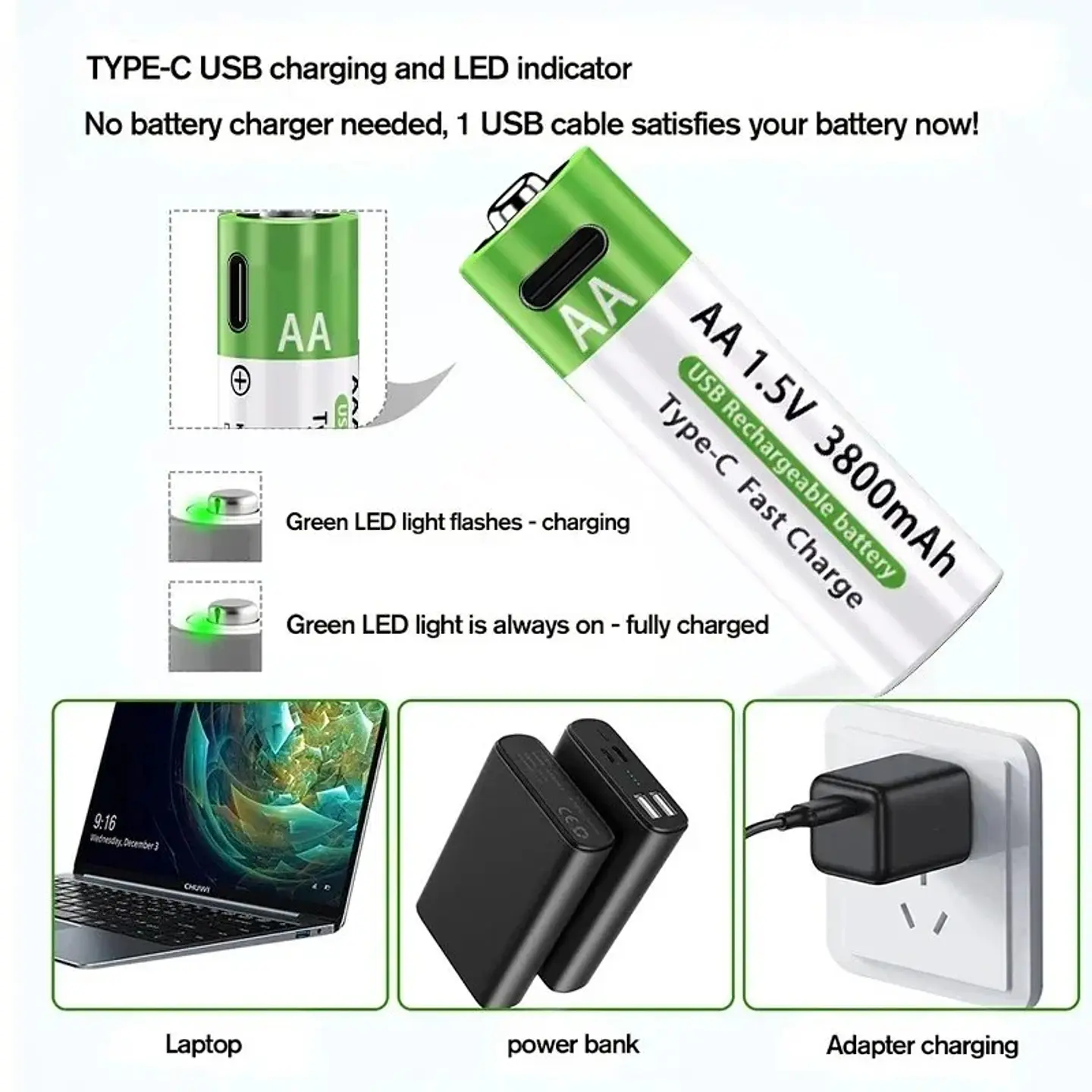 Baterías Recargables de Litio USB Tipo-C 1.5V AA y AAA Alta Capacidad 6