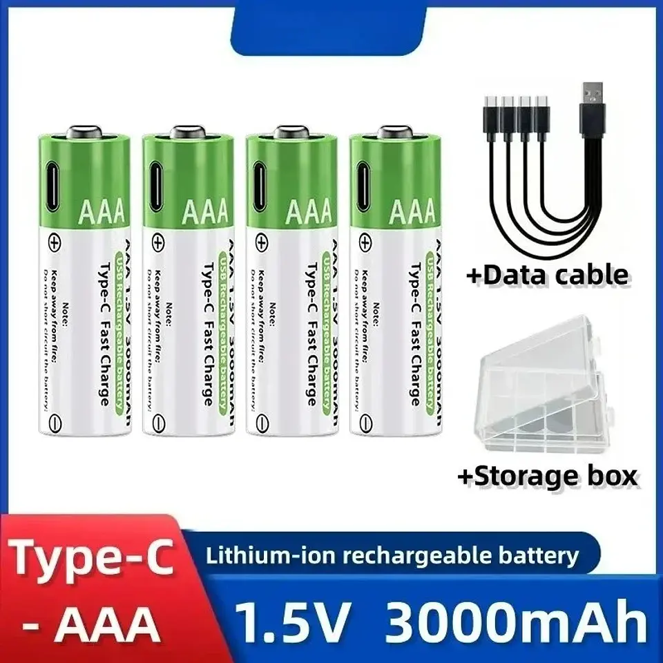 Baterías Recargables de Litio USB Tipo-C 1.5V AA y AAA Alta Capacidad 7