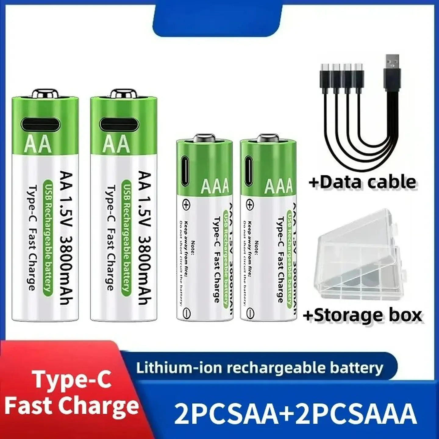 Baterías Recargables de Litio USB Tipo-C 1.5V AA y AAA Alta Capacidad 8