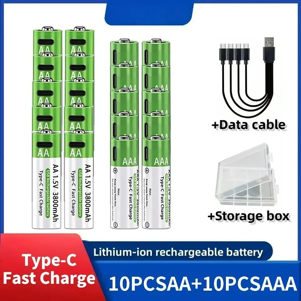 Baterías Recargables de Litio USB Tipo-C 1.5V AA y AAA Alta Capacidad 14