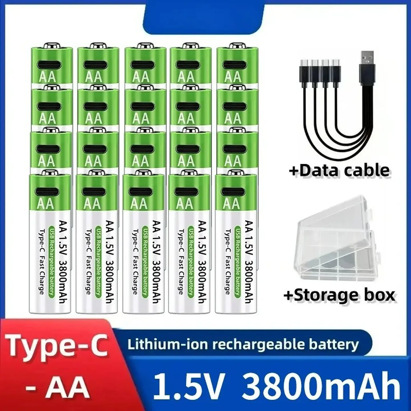 Baterías Recargables de Litio USB Tipo-C 1.5V AA y AAA Alta Capacidad 15
