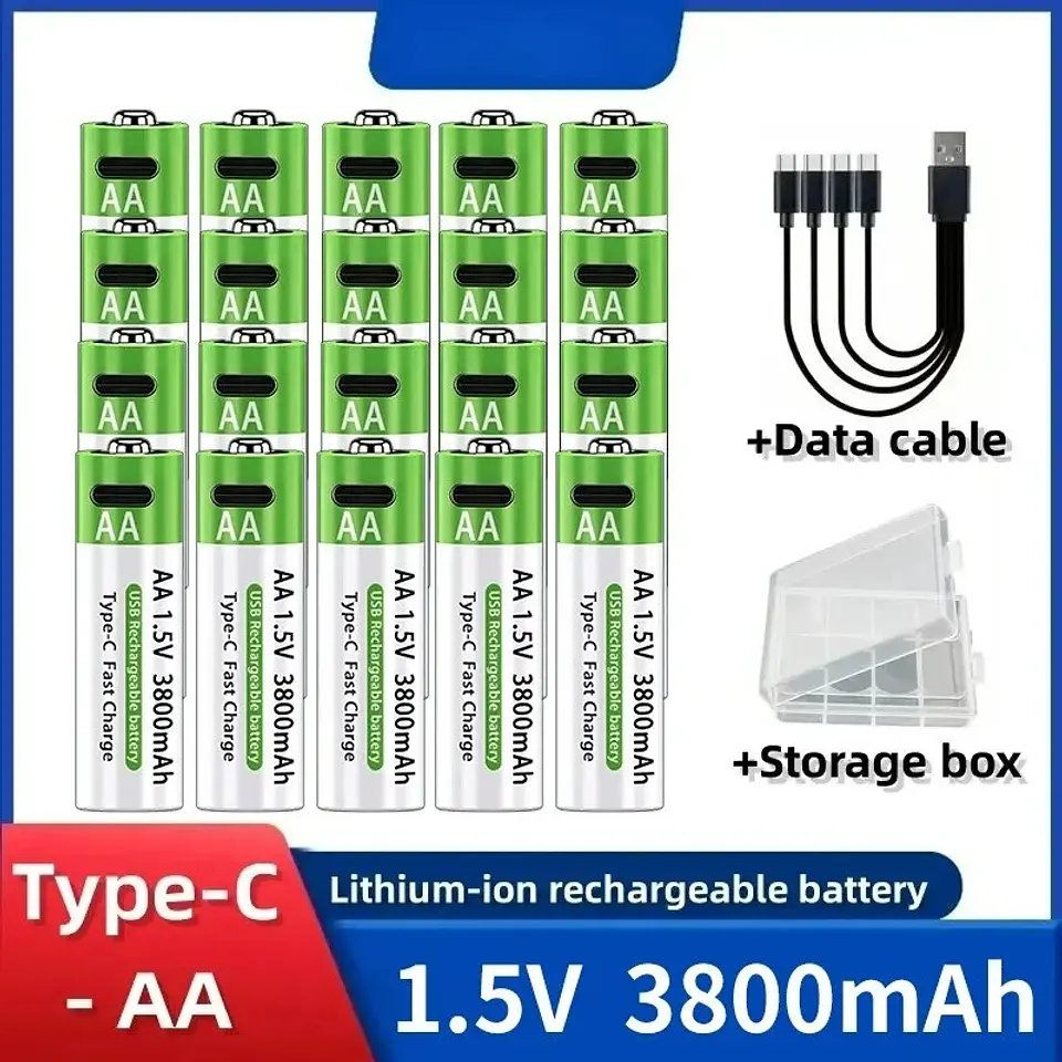 Baterías Recargables de Litio USB Tipo-C 1.5V AA y AAA Alta Capacidad 15