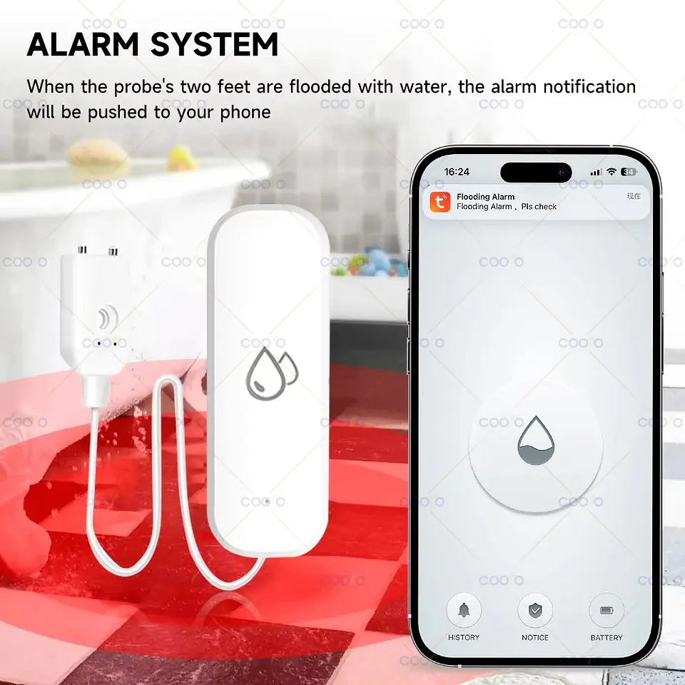 Sensor de Fugas de Agua Smart Life Tuya Inalámbrico ZigBee 4
