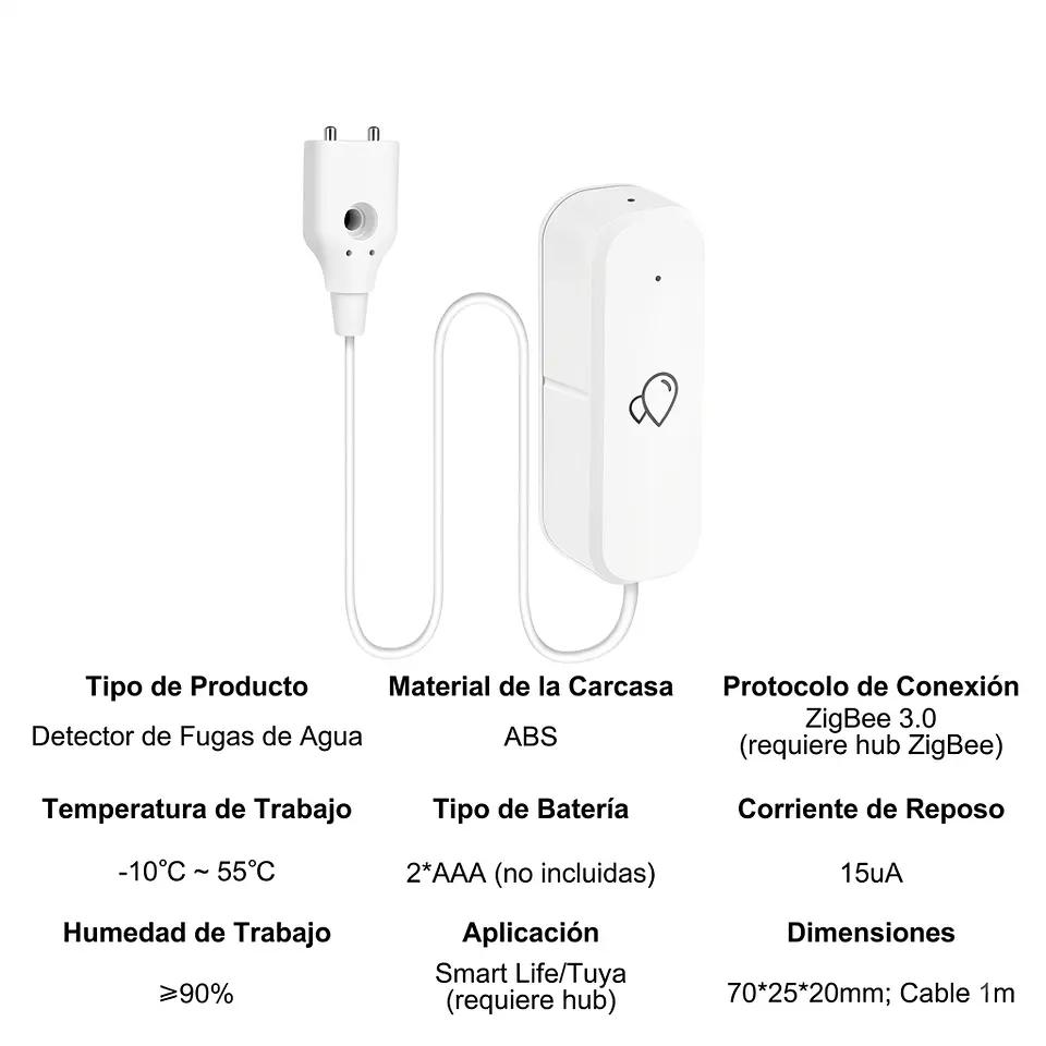 Sensor de Fugas de Agua Smart Life Tuya Inalámbrico ZigBee 2