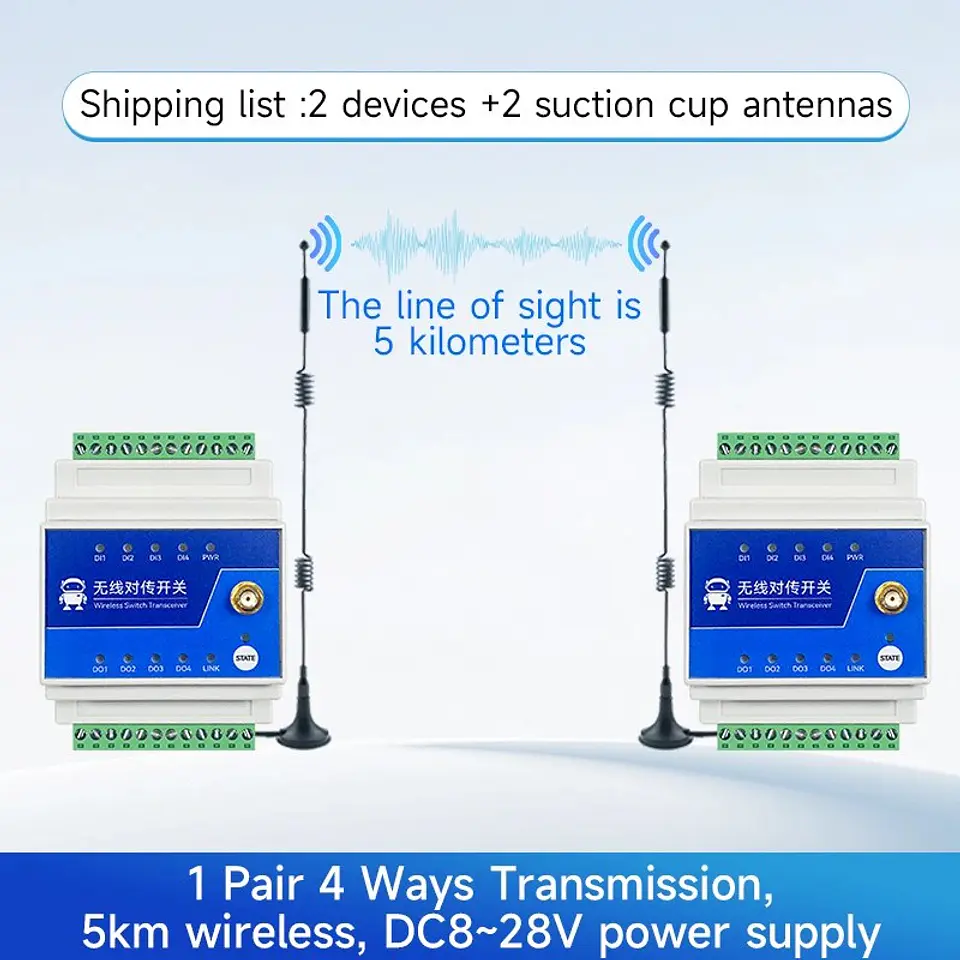 Interruptor Relé Inalámbrico LoRa Ebyte E860-DTU 1/2/4/8 Vías hasta 5 km — Control Remoto Industrial DIN 6