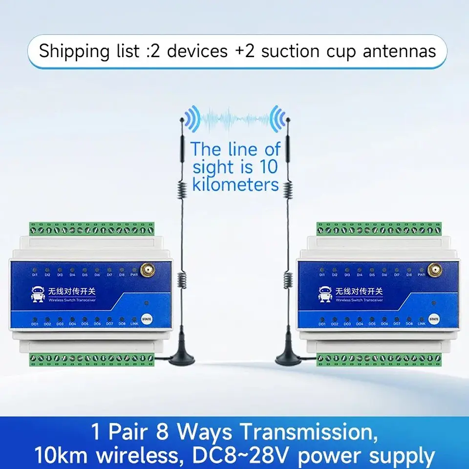 Interruptor Relé Inalámbrico LoRa Ebyte E860-DTU 1/2/4/8 Vías hasta 5 km — Control Remoto Industrial DIN 9
