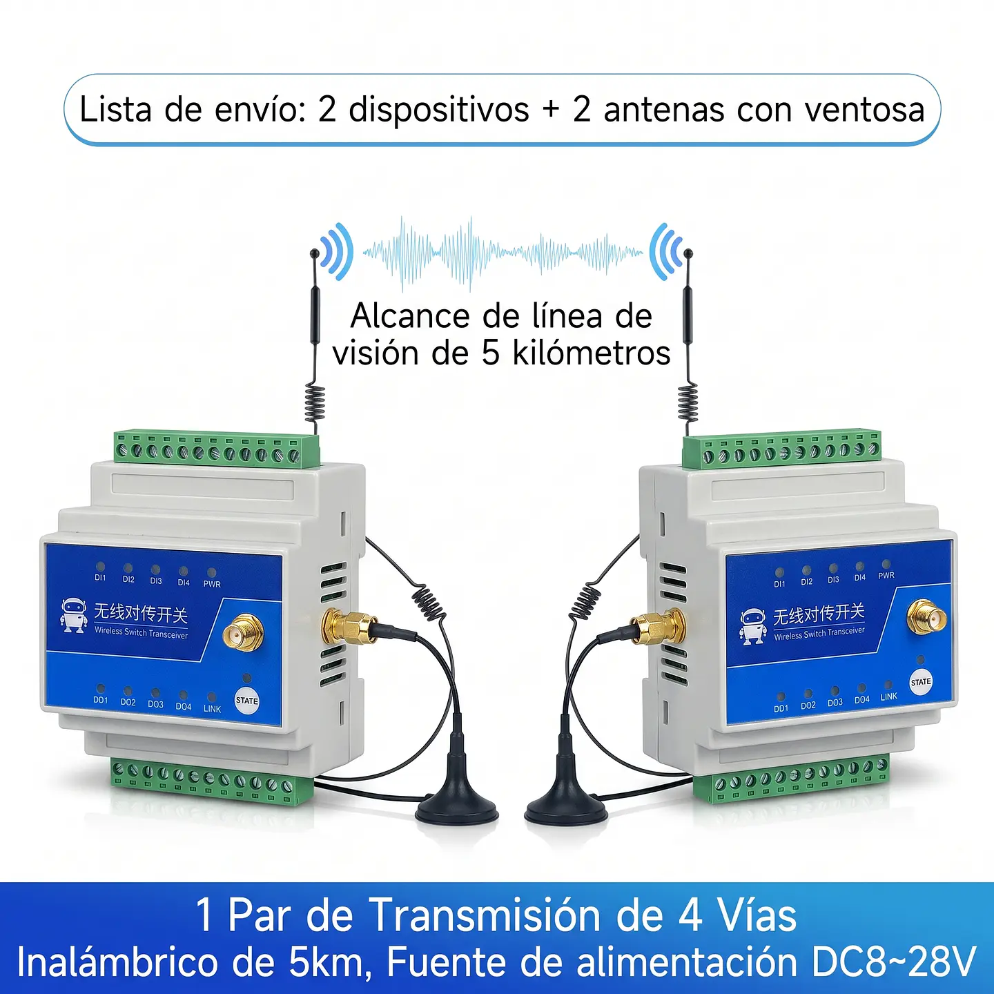 Interruptor Relé Inalámbrico LoRa Ebyte E860-DTU 1/2/4/8 Vías hasta 5 km — Control Remoto Industrial DIN 13