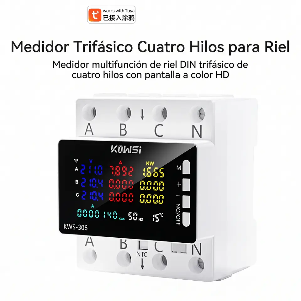 Medidor de Energía WiFi Trifásico 80A Tuya Smart con Protección de Sobrevoltaje 3