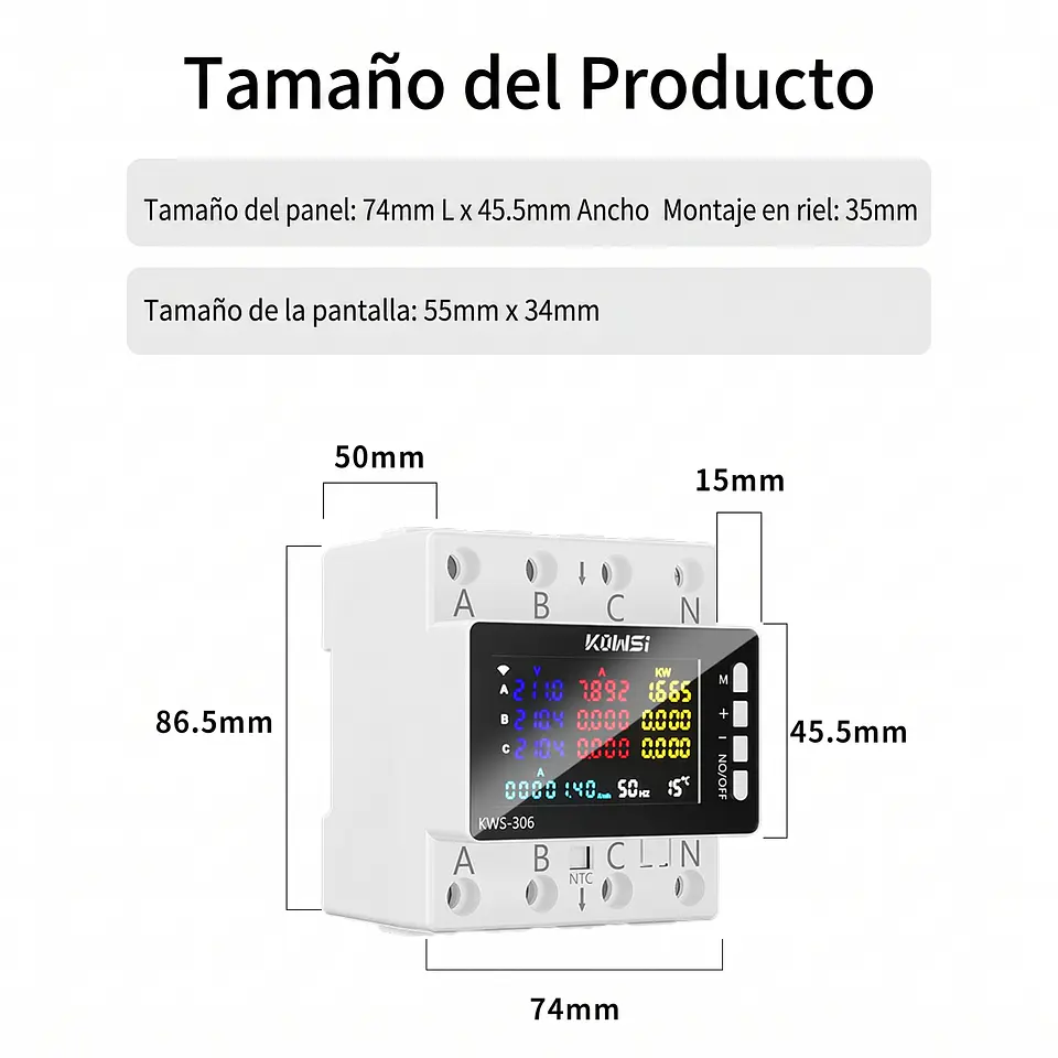 Medidor de Energía WiFi Trifásico 80A Tuya Smart con Protección de Sobrevoltaje 6