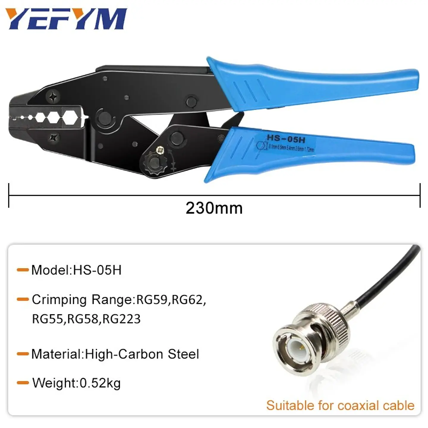 Alicate Crimpeador Hexagonal para Cable Coaxial y Conectores RF N, BNC, TNC, SMA y UHF 2