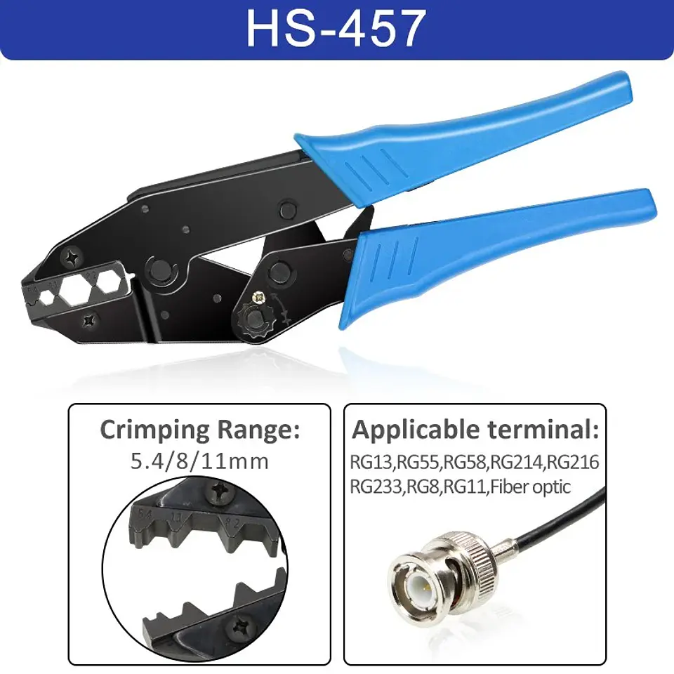 Alicate Crimpeador Hexagonal para Cable Coaxial y Conectores RF N, BNC, TNC, SMA y UHF 8