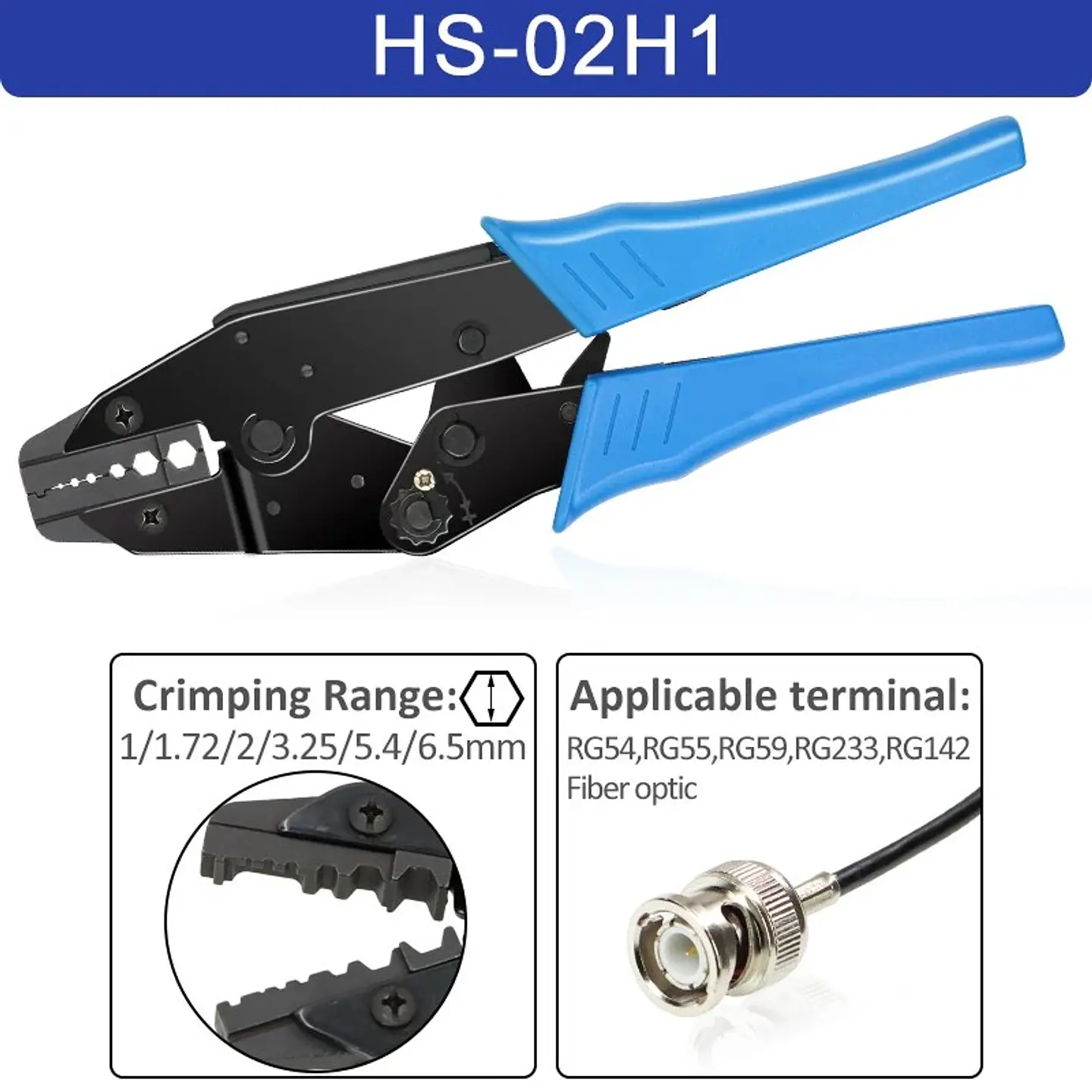 Alicate Crimpeador Hexagonal para Cable Coaxial y Conectores RF N, BNC, TNC, SMA y UHF 10