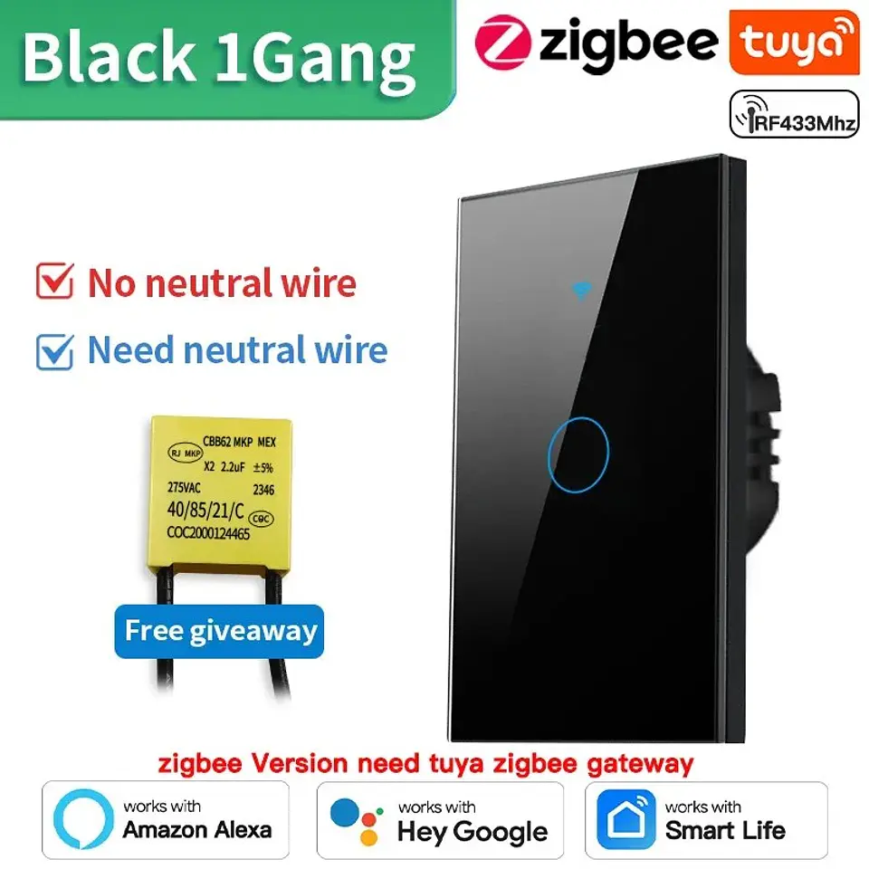 Interruptor Táctil Zigbee Sin Neutro 1/2/3 Teclas Blanco o Negro Tuya 7