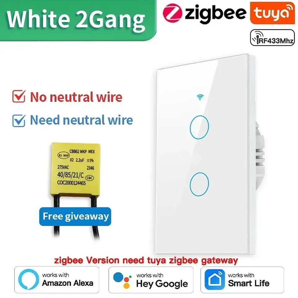 Interruptor Táctil Zigbee Sin Neutro 1/2/3 Teclas Blanco o Negro Tuya 8