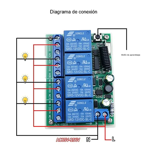 Módulo Receptor de Relé Inalámbrico 4CH RF433MHz