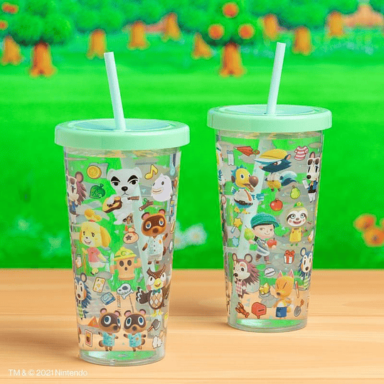 MUG ANIMAL CROSSING PLASTIC CUP AND STRAW	