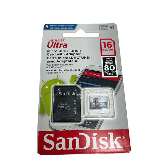 MEMORIA MICROSD SANDISK 16GB CLASE 10 *