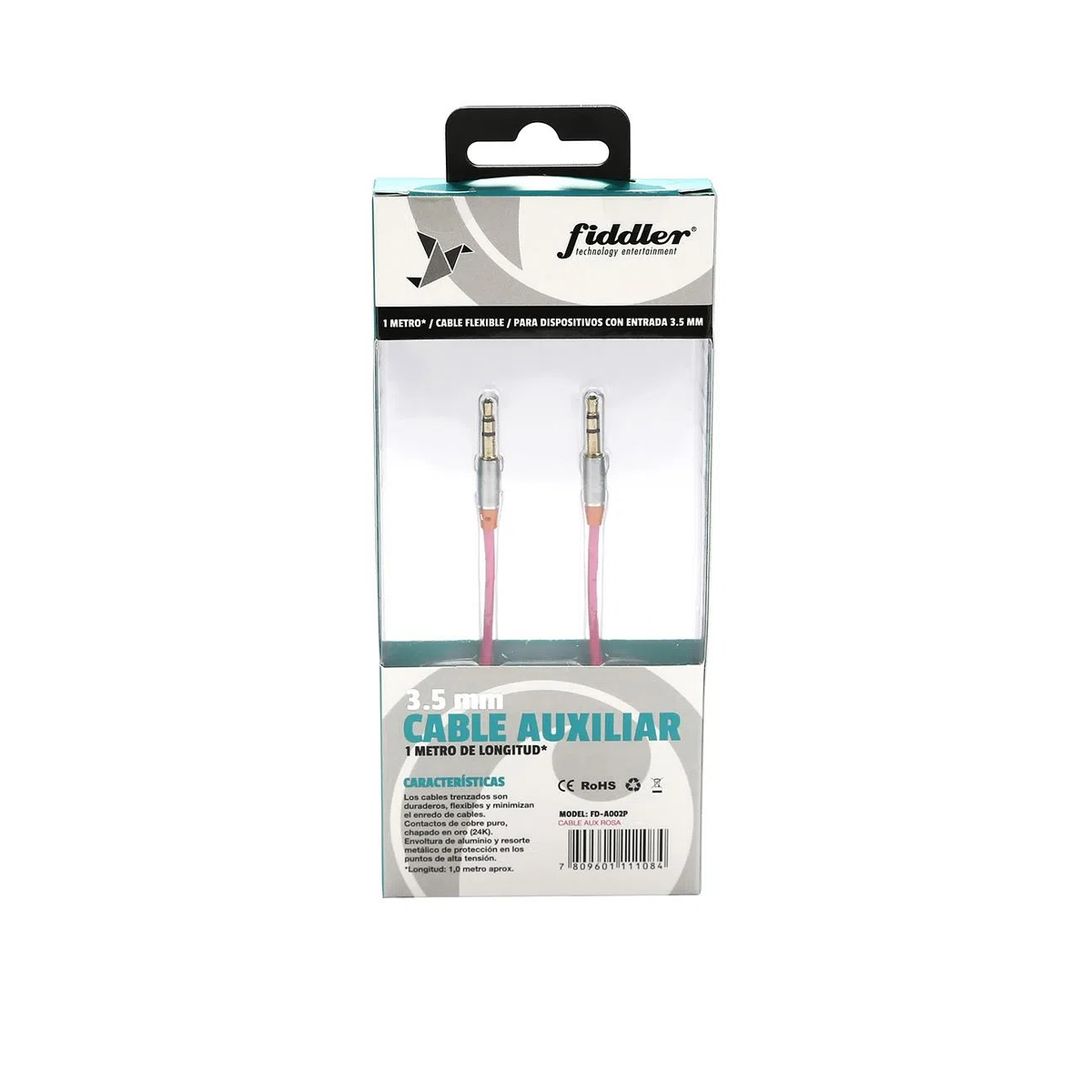 CABLE DE AUDIO PLUG 3.5 A 3.5 ROSADO 1 MTS FIDDLER