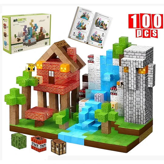 100 BLOQUES MAGNETICOS MINECRAFT MAS 2 FIGURAS