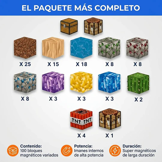 100 BLOQUES MAGNETICOS MINECRAFT MAS 2 FIGURAS