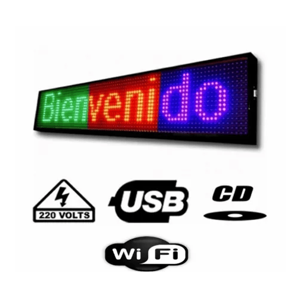 Letrero led publicitario luminoso wifi 1 metro x 20 cm tricolor 810 1