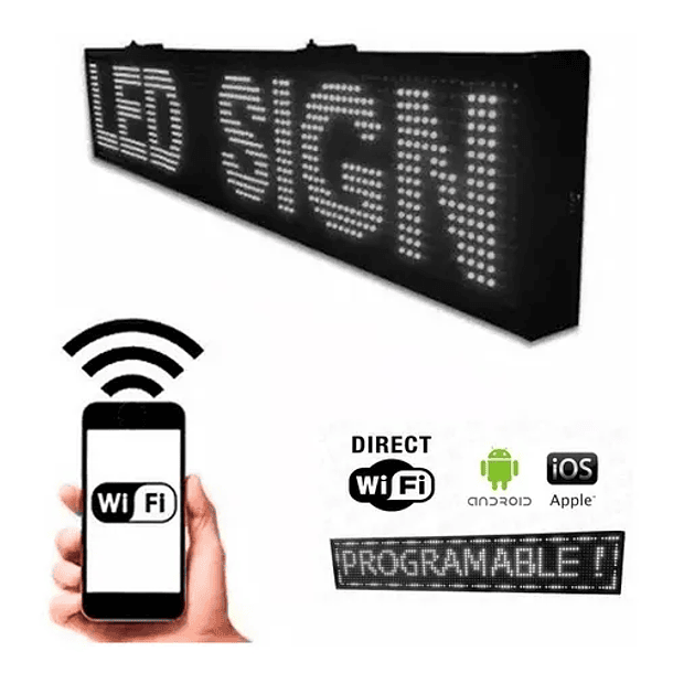 Letrero led wifi color Blanco 2 mts x 40cm alto brillo   1
