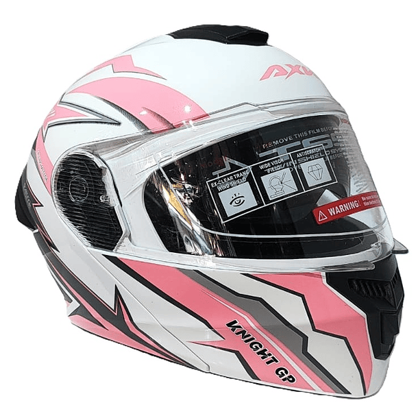 CASCO ABATIBLE CON MICA Y GAFA COLOR ROSADO  4